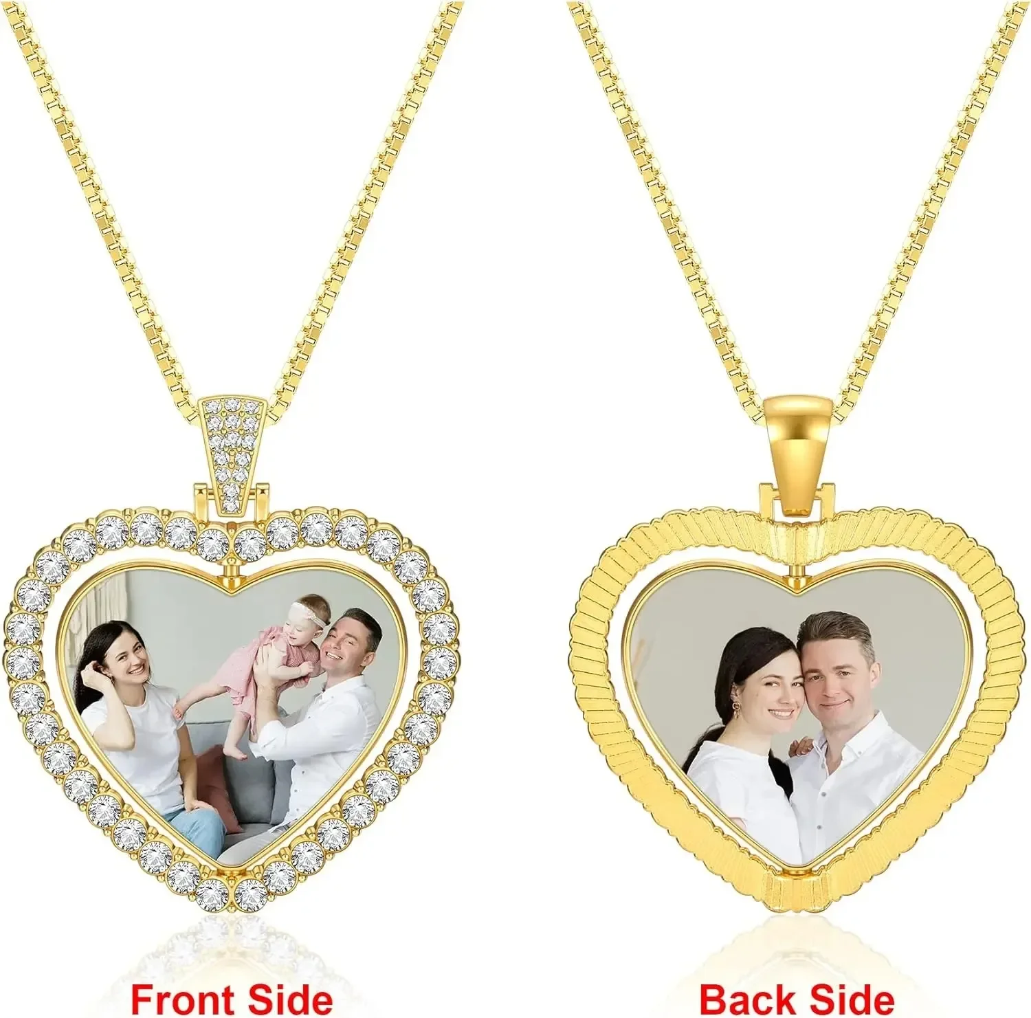 

Customized Hip Hop Double-Side Photo Necklace Custom Picture Pendant Chain Personalized Cubic Zircon Jewelry Gift for Men Wome