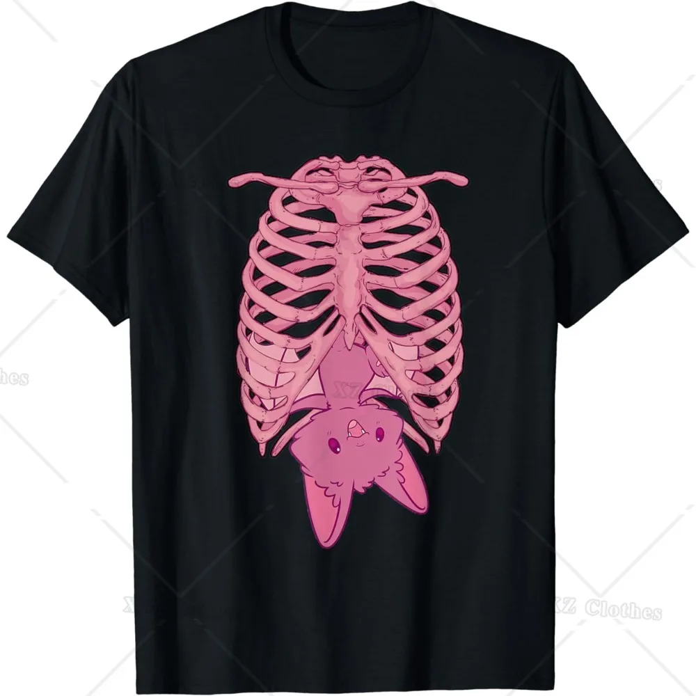 Halloween Theme A Hanging Pink Bat Pastel Goth T-Shirt Round Neck Tee for Women Men Boys Girls