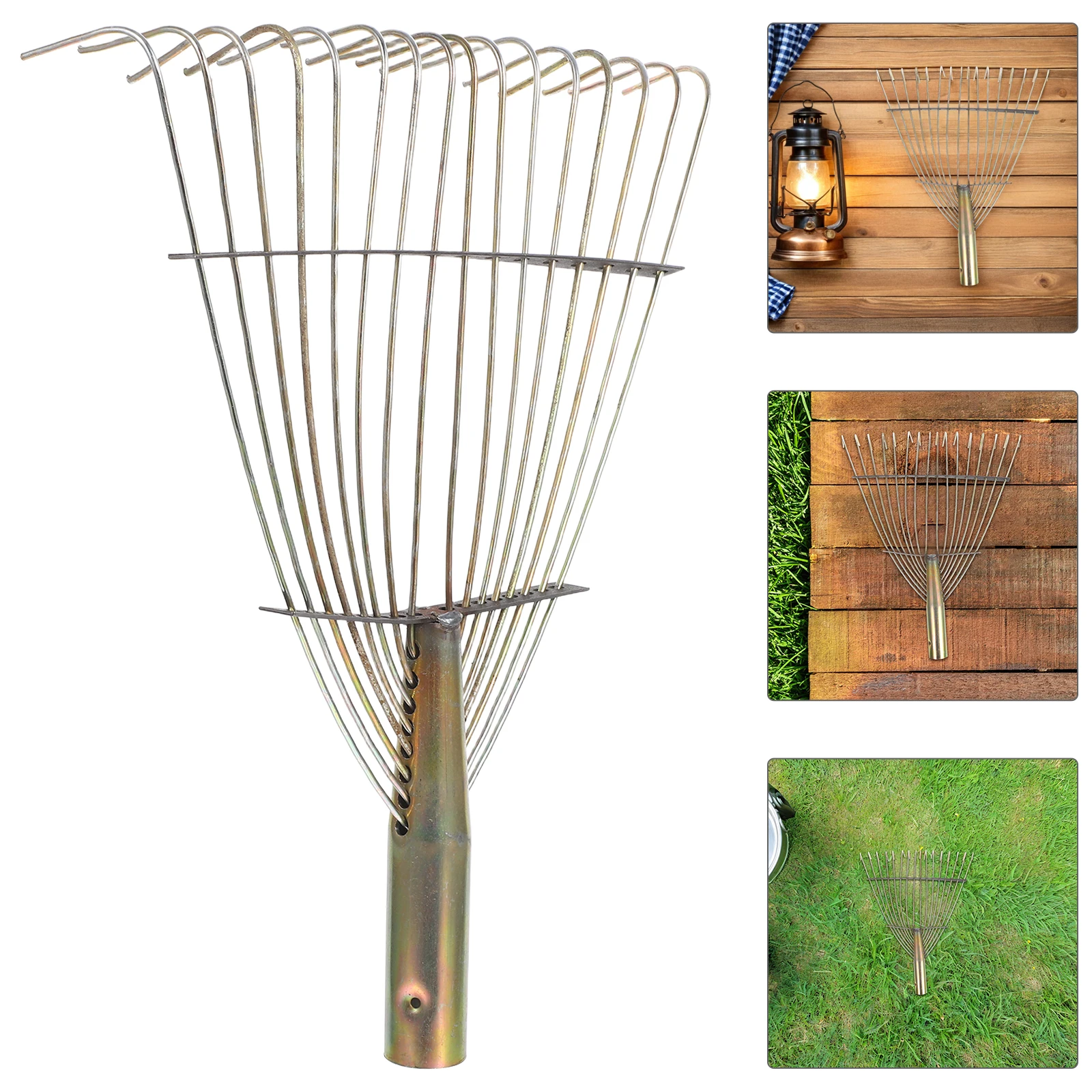 

Wire Rake Grass Attachment Garden Leaves Head Weeding Tools Rakes for Lawns Wooden Handle