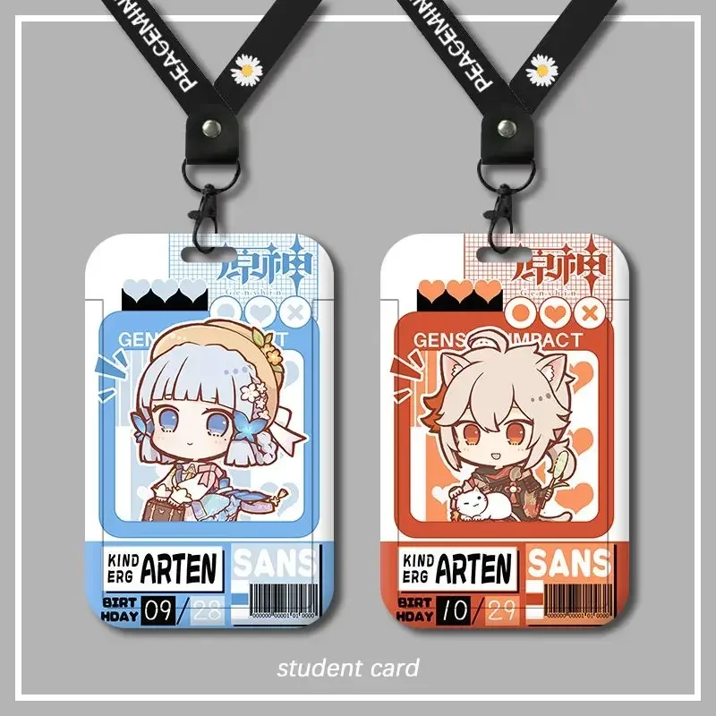 Anime Genshin Impact Lyney Lynette Student  Business Retractable Credit Cards Holders Bank ID Holders Bus Card Cover Case