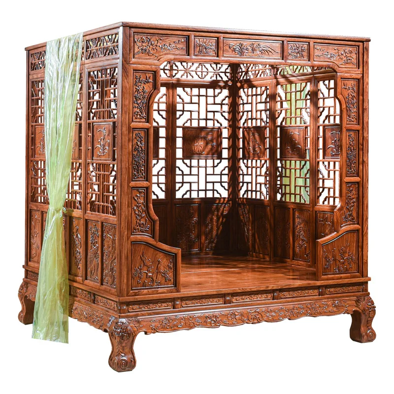 Mahogany pull-out bed all solid wood bed bedroom wedding Ming and Qing classical furniture Chinese style