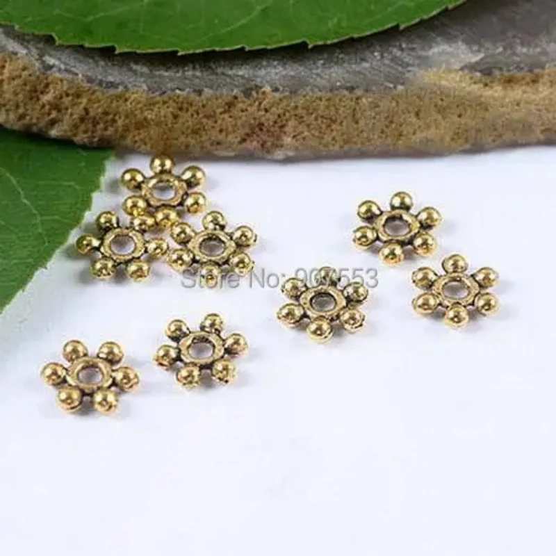 50pcs 7.7mm Dark Gold-tone Daisy Flower Spacer Beads H1843 Beads for Jewelry Making