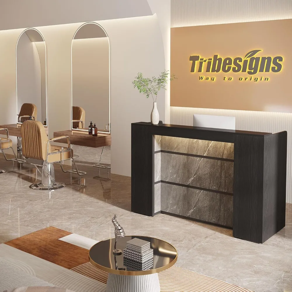 LED-Illuminated 63 Modern Reception Desk for Lobbies, Salons, Retail Spaces, and Professional Waiting Areas