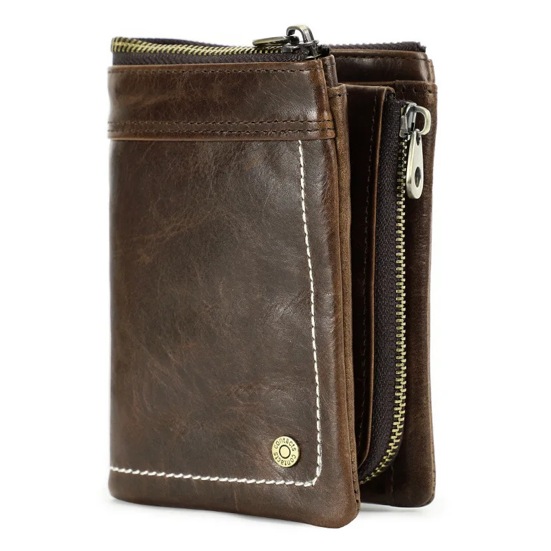 New Fashion Korean Version Head Layer Cowhide Anti Theft Brush Multi Functional Airtag Tracker Position Men's Leather Men Wallet