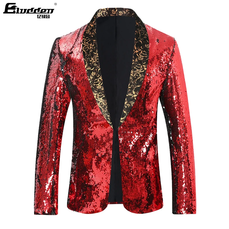 Changing Color Paillette Blazer double side Colorful Sequins Blazer Masculino Men Suit Jacket Stage Singer Costume Shiny Blazers