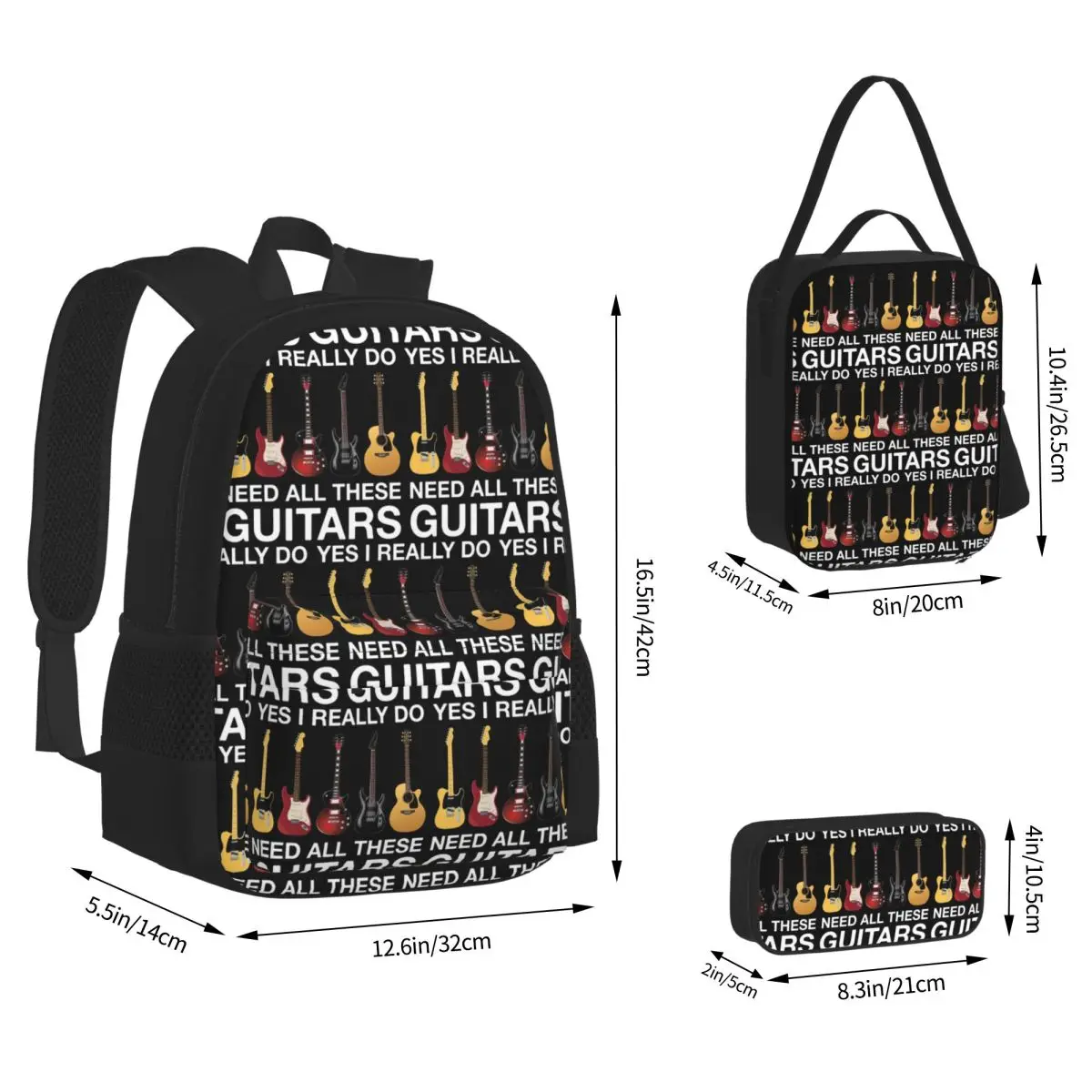 Yes I Really Do Need All These Guitars Backpacks Bookbag School Bags Children Rucksack Lunch Bag Pen Bag Three-Piece Set