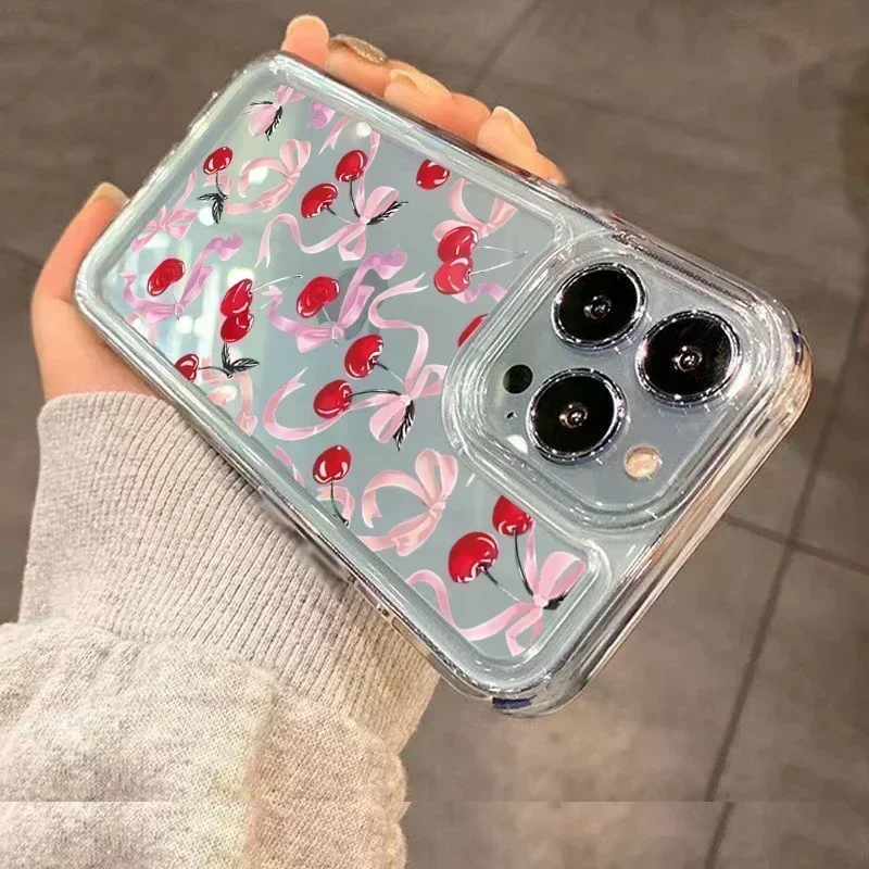 Мягкий прозрачный чехол для телефона для iPhone 15, чехлы для iPhone 14, 13, 12, 11 Pro Max XS X XR 7, 8, 15, 14 Plus SE 2020, чехол с вишневым бантом и узором