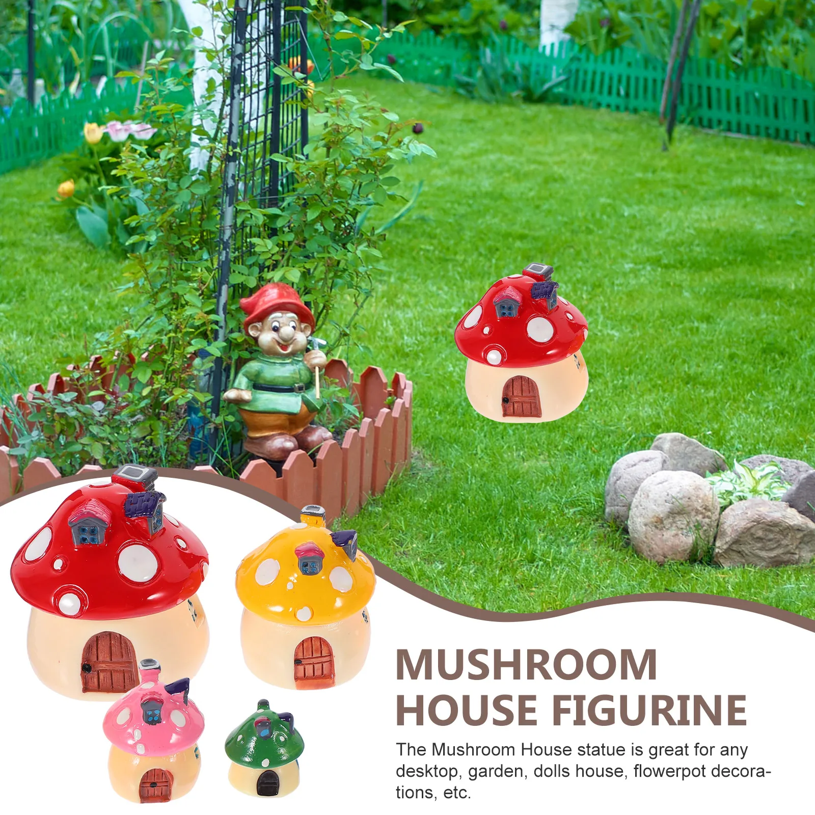 

4 Pcs Mushroom House Decoration Craft Mushrooms Mini Figurines Ornaments Tiny Small Resin