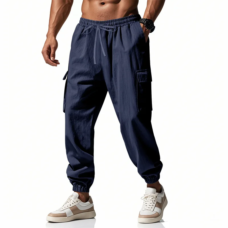 2025 Herren-Leinenhose, lässige Outdoor-Sport-Leggings, Multi-Pocket-Werkzeughose für Herren