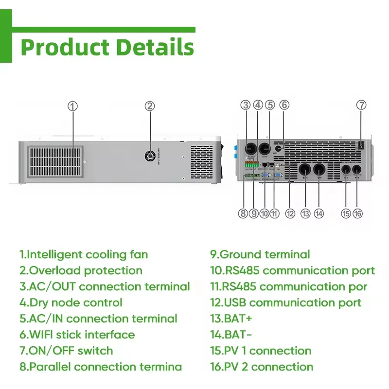 6.5KW التحكم الذكي المزدوج MPPT الهجين العاكس للطاقة الشمسية مرحلة واحدة 48 فولت تيار مستمر إلى 220 فولت التيار المتناوب عاكس الطاقة الشمسية مع دعم البطارية #4