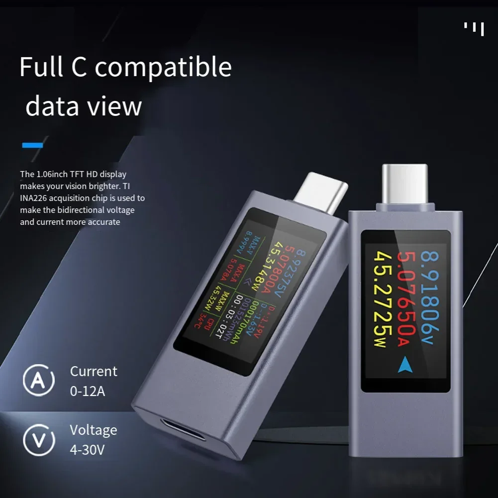 

240W USB C Meter Phone Charging Tester Real-time Charging Detection Bidirectional Voltage And Current CNC Metal Shell