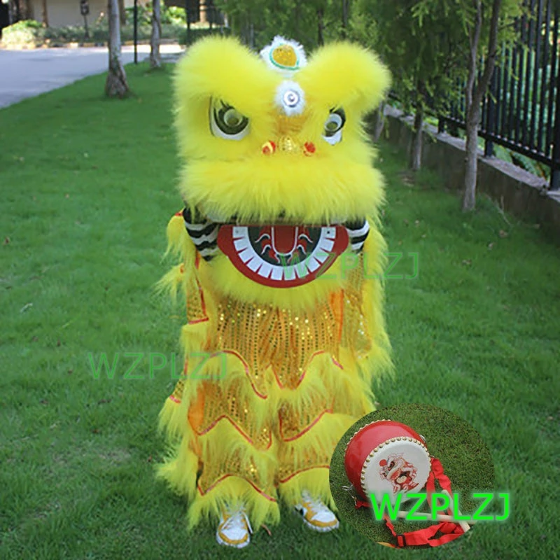 Traje de danza del león real de 12 pulgadas, pantalones de tambor, juguete de 3-5 años, actuación de fiesta infantil, escenario de Carnaval de cumpleaños
