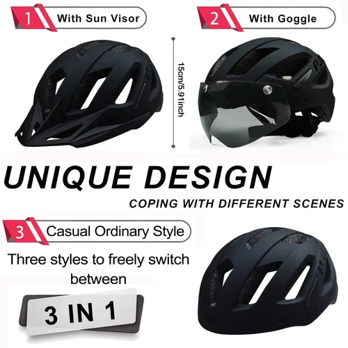 Imagen 2 del producto PJT nuevo casco de bicicleta LED con visera de gafas de sol LED recargable para hombres casco de bicicleta gafas de sol escudo cascos de ciclismo MTB de carretera
