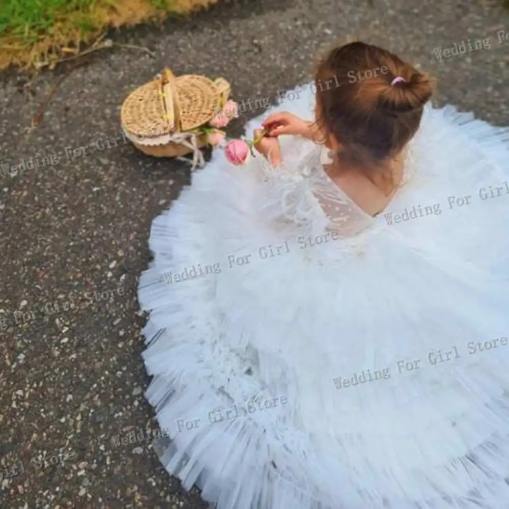 Robe de princesse en dentelle à plusieurs niveaux pour filles, robes de demoiselle d'honneur, manches mignonnes, robe d'anniversaire, robe de soirée de mariage, robe de bébé élégante