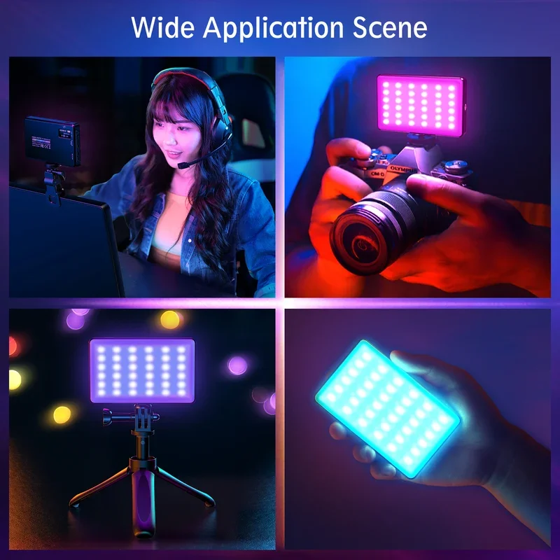 Full color RGB LED high power rechargeable video fill light with clip adjusted 2500k-9000k bi-color panel light phone lamp