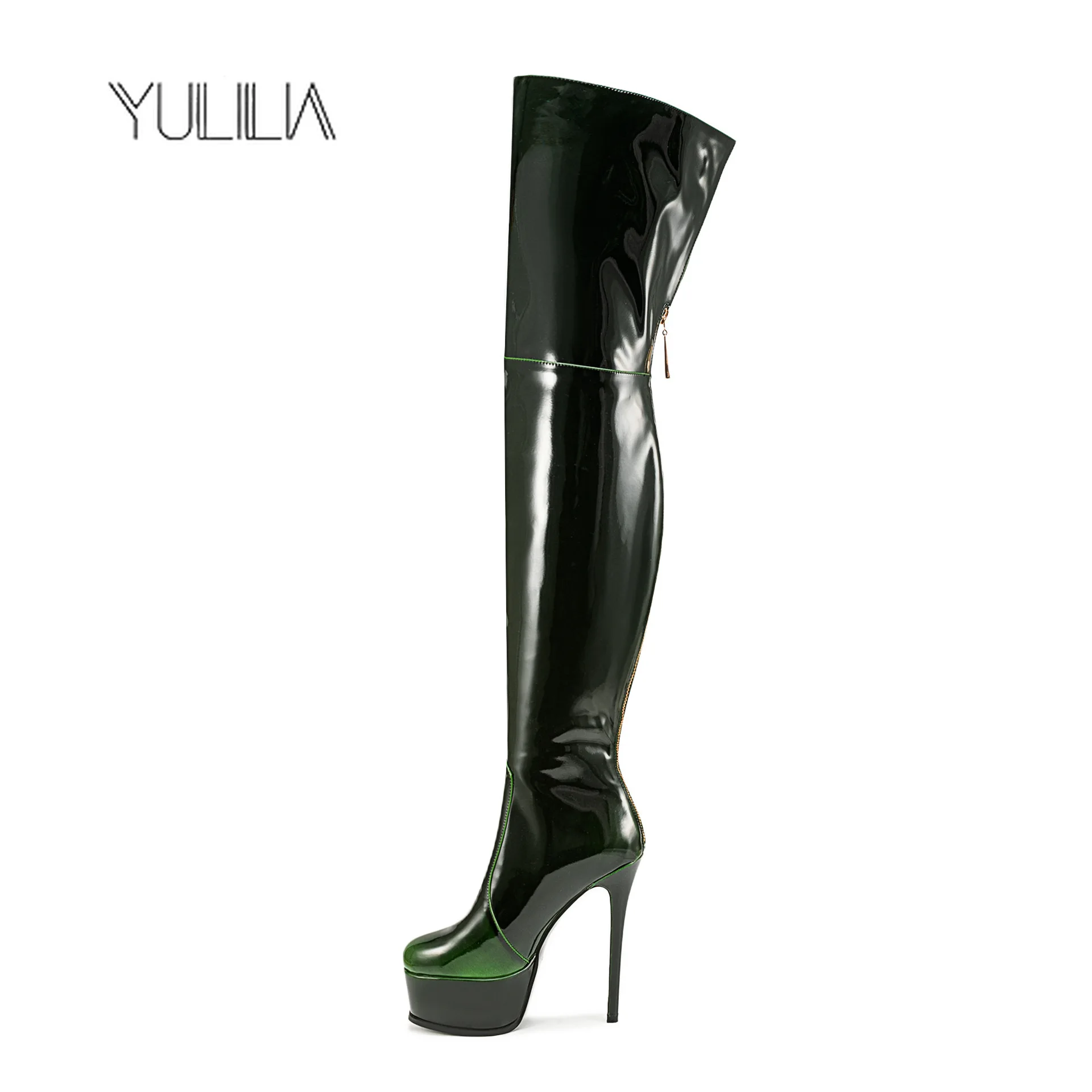 

YULILIA Trendy Sexy Women's Original Super High Heel Platform Patent Leather Over The Knee Boots Woman Pole Dancing Thigh Boots