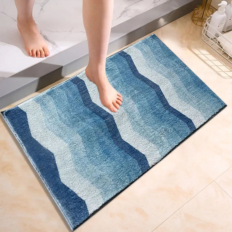 

1pc Sea Wave Floor Mat, Non-slip Kitchen Mat Super Absorbent Bathroom Mat Toilet Doorway Hallways Quick-Drying Plush Foot Mat