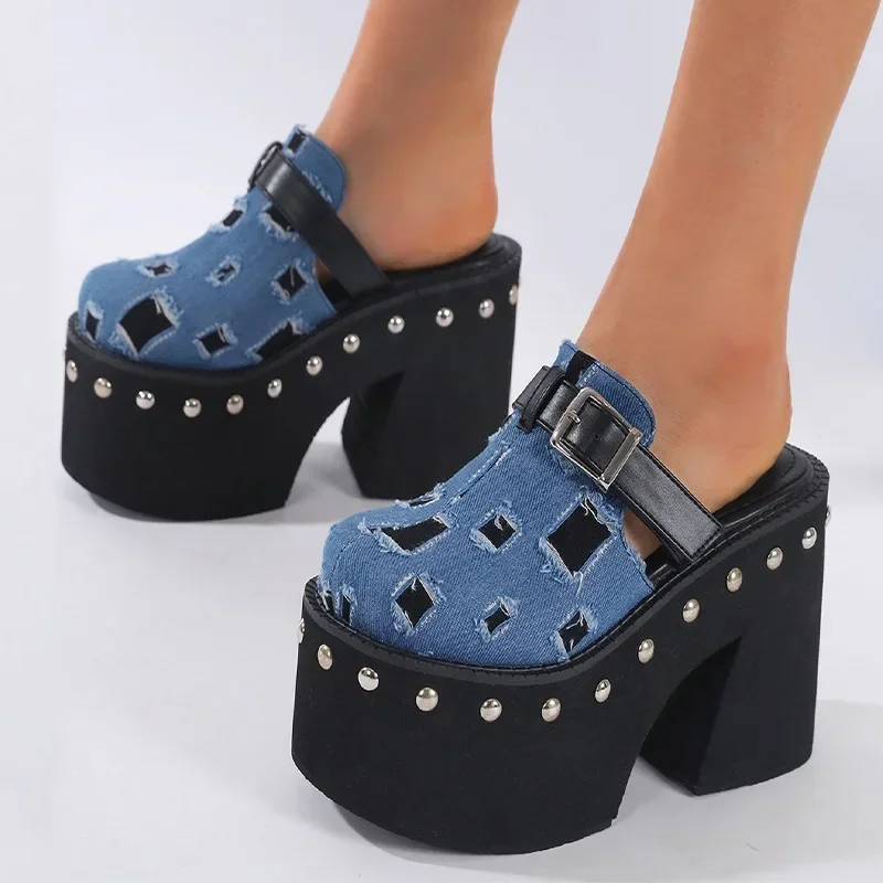 

Aneikeh ботильоны на платформе с круглым носком и заклепками в стиле панк, модные ботильоны, женская обувь