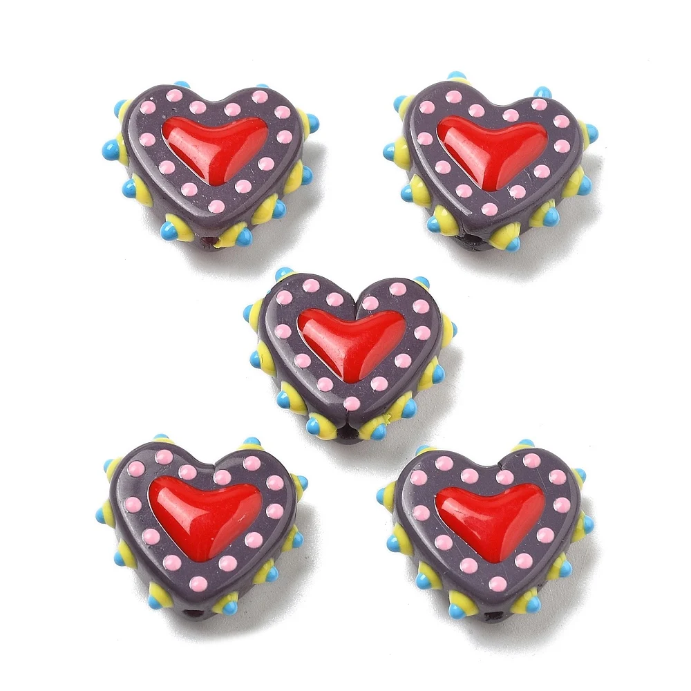 PandaHall 25 Stück Backlack-Glasperlen in Herzform, Emaille-beschichtet, 16-17x18x7mm, 1,2mm Loch für DIY Schmuck- und Halskettenherstellung – Detail 9