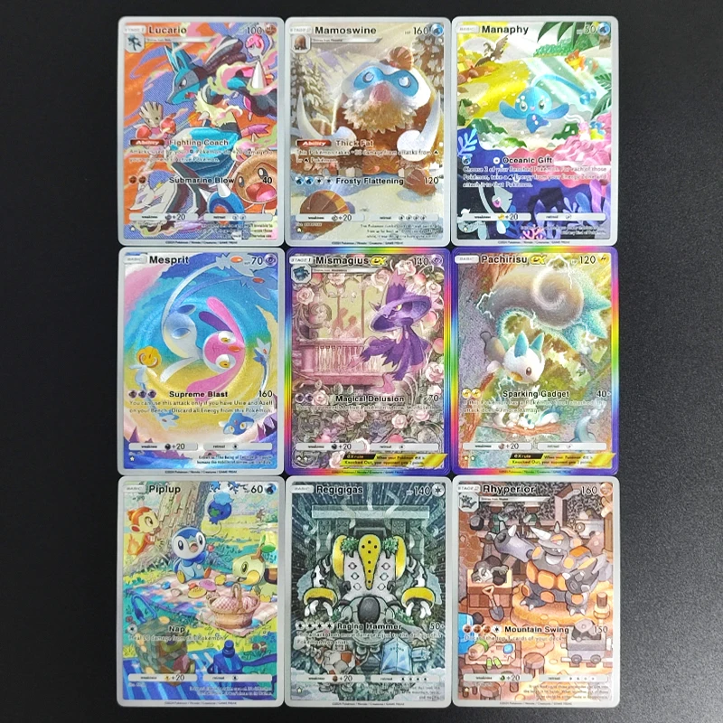 

9 шт. DIY PTCG Pocket English Lucario Piplup Pachirisu Mismagius Mamoswine Rhyperior Regigigas коллекция хобби флэш-карта игрушка