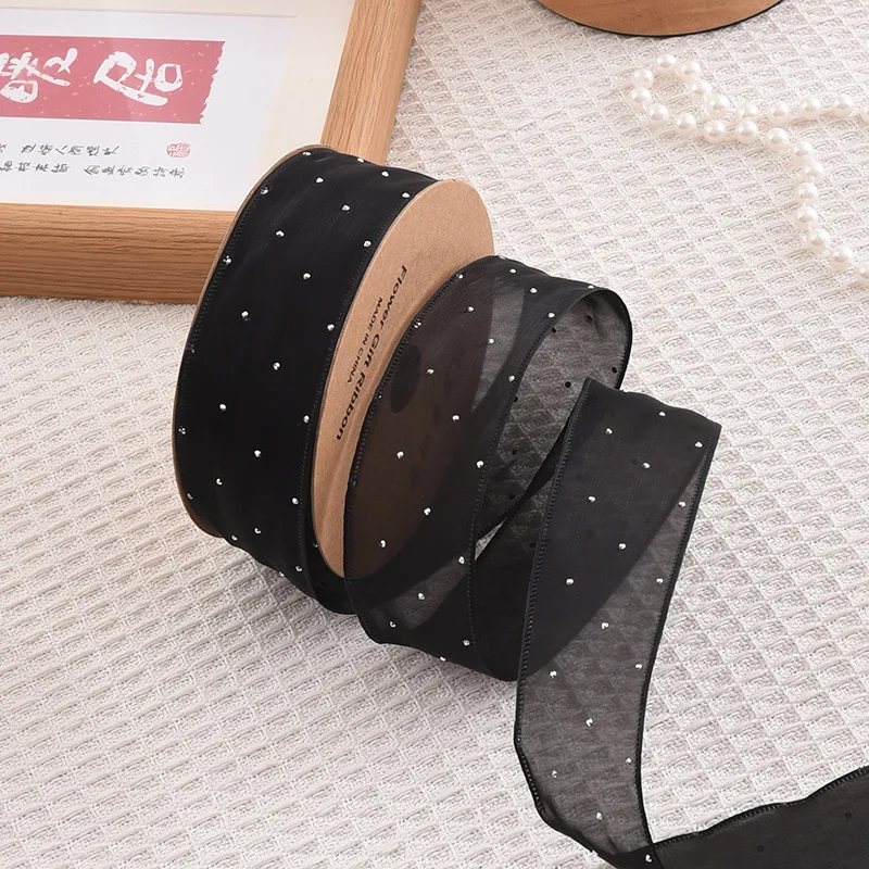 20Yards 4CM Silver Dots Silk Satin Chiffon Packaging Ribbon Tape Flower Gift Box Wrap Bow DIY Wedding Christmas Party Decoration