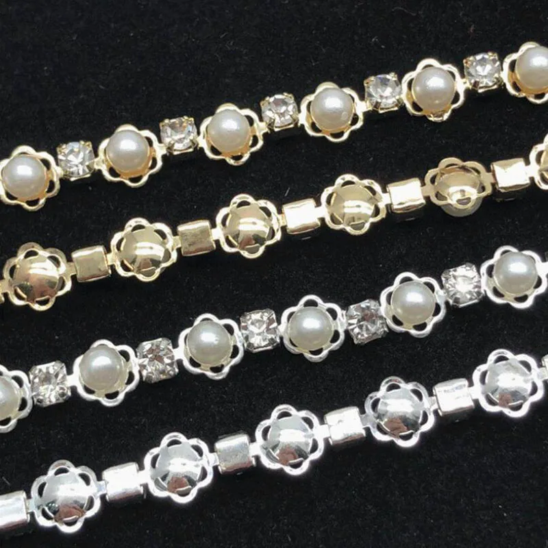 20Yards Rhinestone Chain Sew On Apparel Sewing Trim DIY Pearls Ribbon Wedding Cake Decorating