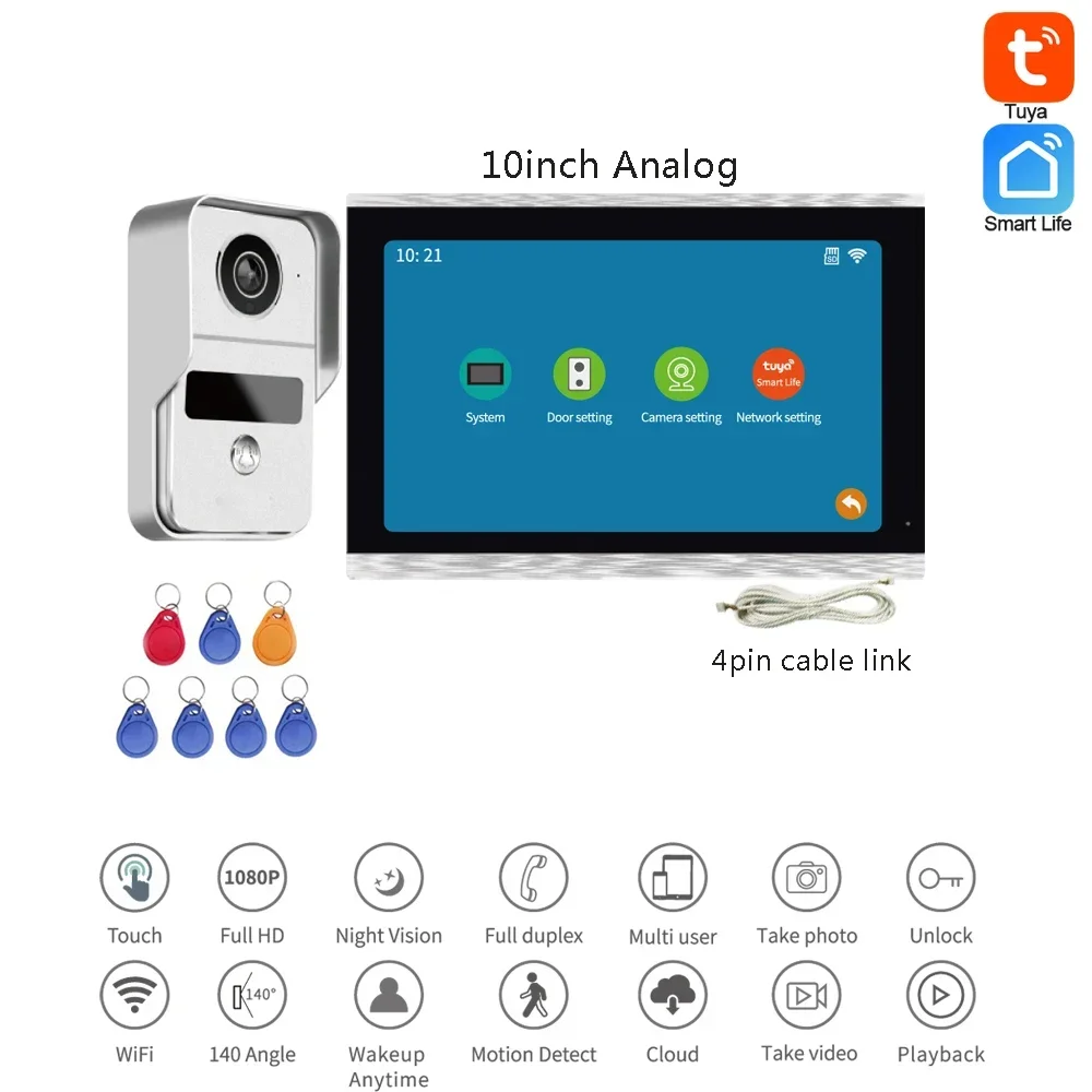 2.4G Wifi Door Camera with Monitor Tuya APP Control Smart Life Video Door Phone 7/10 Inch Screen 1080P Door Bell IC Unlock