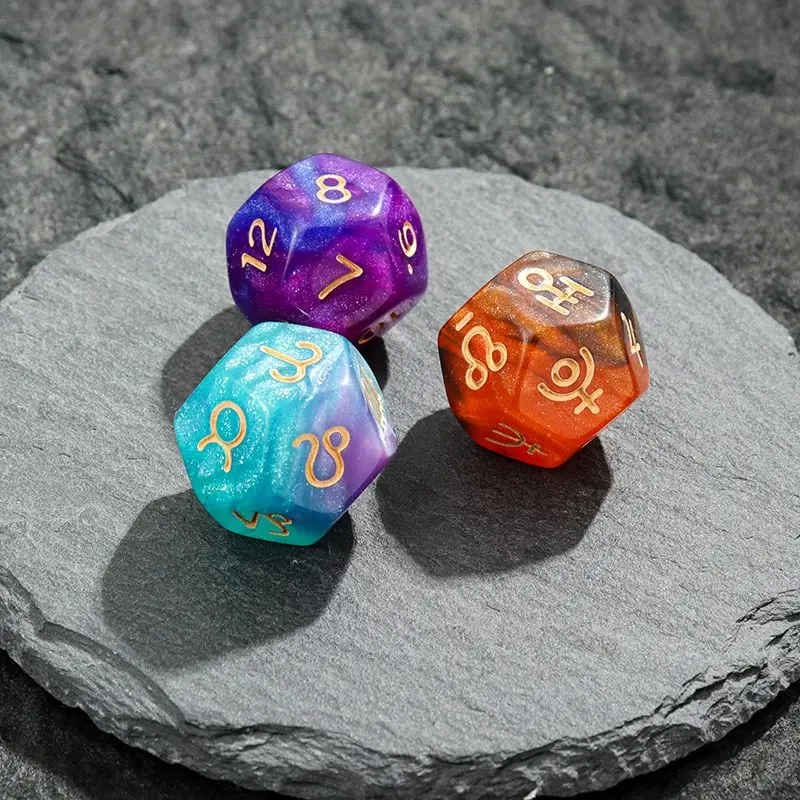 12-Sided Astrology Dice Set, Glitter Resin Polyhedral Dice with Zodiac Symbols, Tarot Divination Game Dice for Adults, Tabletop