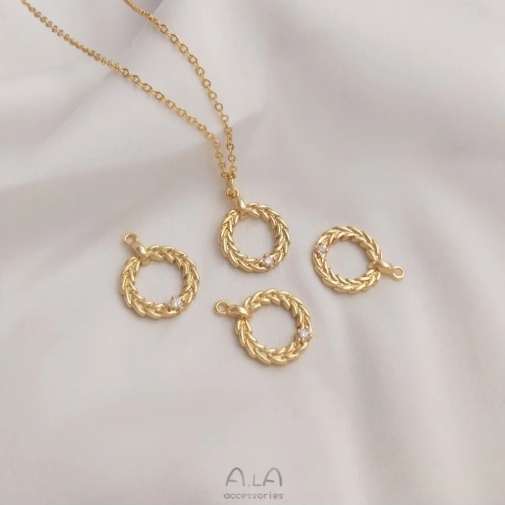 1 قطعة دلايات النحاس 14K الذهب اللون مطعمة الزركون آذان القمح دائرة قلادة DIY بها بنفسك اليدوية قلادة الترقوة أقراط اكسسوارات