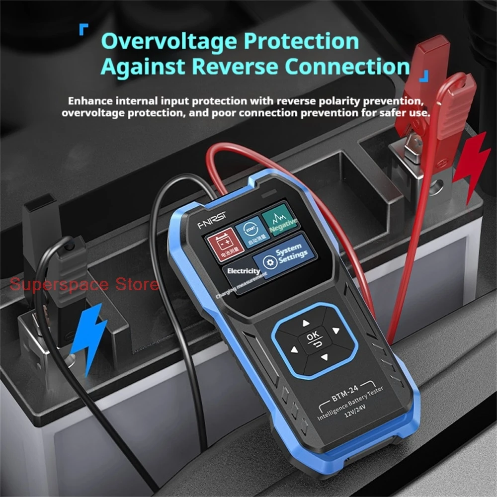 FNIRSI BTM-24 Automotive Car Battery Life Tester 12V/24V Voltage Capacity Electric Startup Load Charging Colometer