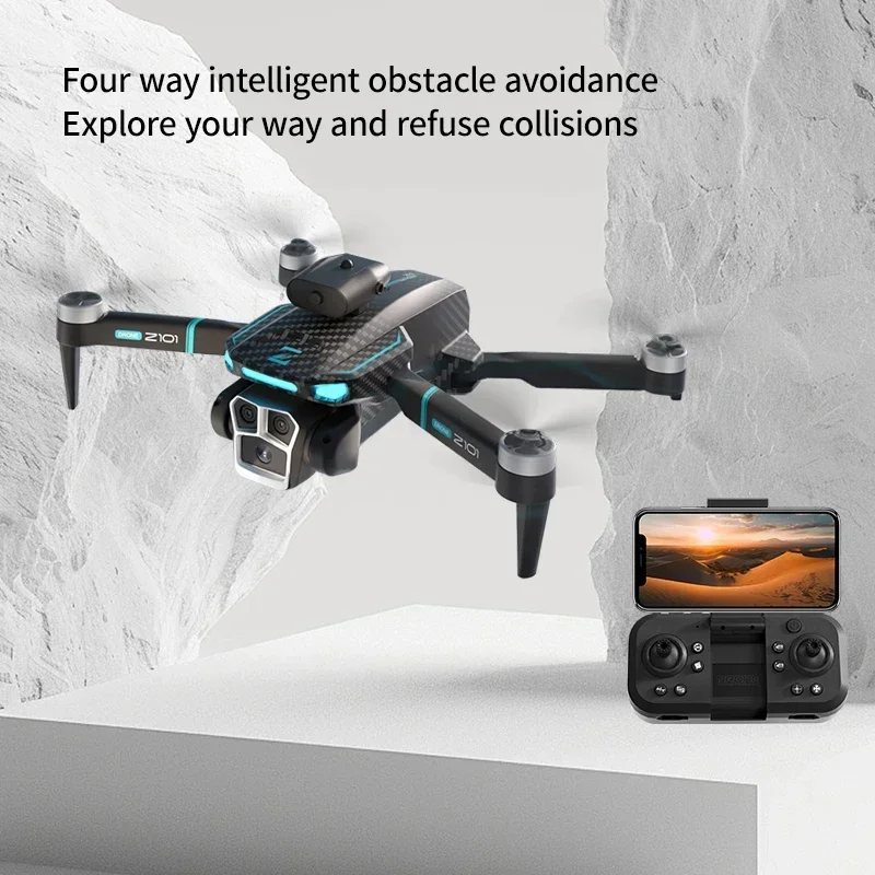 Drone RC Z101 pour Photographie Aérienne HD, Quadrirotor Sans Balais, Flux Optique, Avion d'Évitement d'Obstacles, 3 Caméras 4K