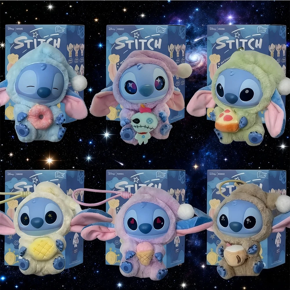 AUF LAGER Stitch Eat Some Thing Before Sleep Series Blind Box Weiche gefüllte Plüsch-Kawaii-Spielzeug-Anhänger-Puppe, Weihnachtsgeschenk für Mädchen