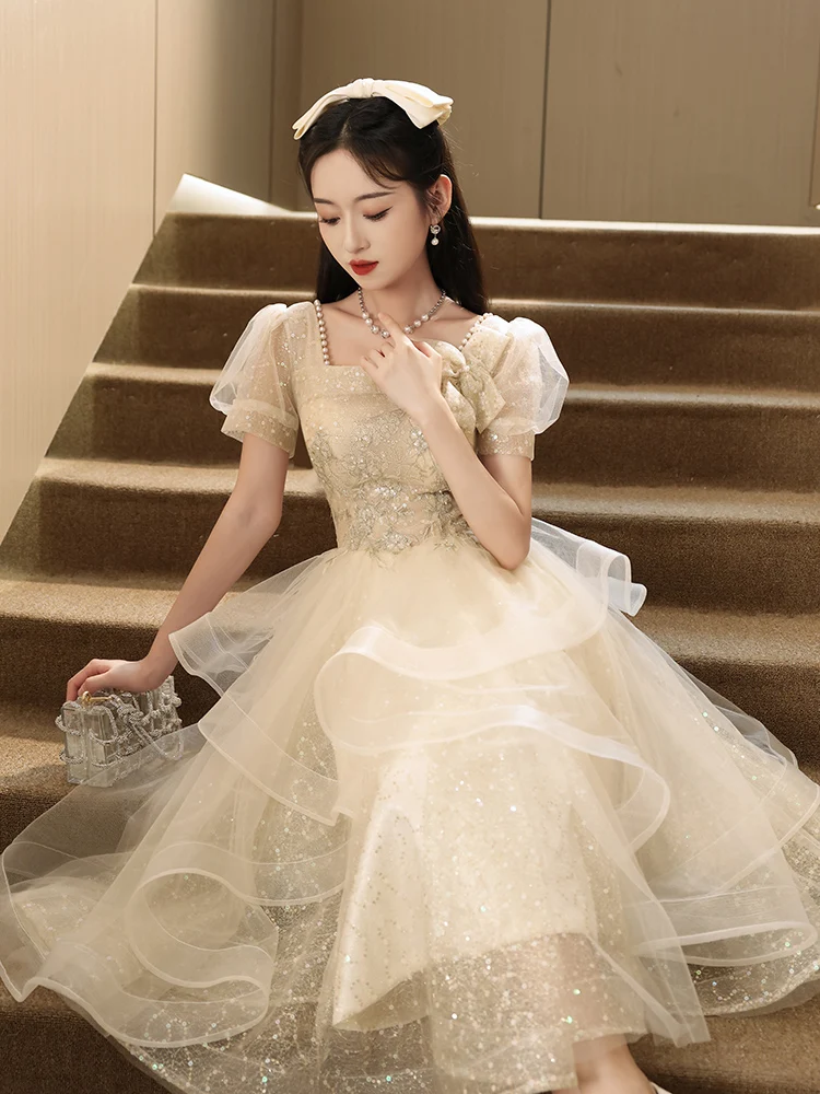 

Ele Evening Gown Women's Faion Banquet Host Personali High-End Lightweight Luxury Princ Sle ort Sve