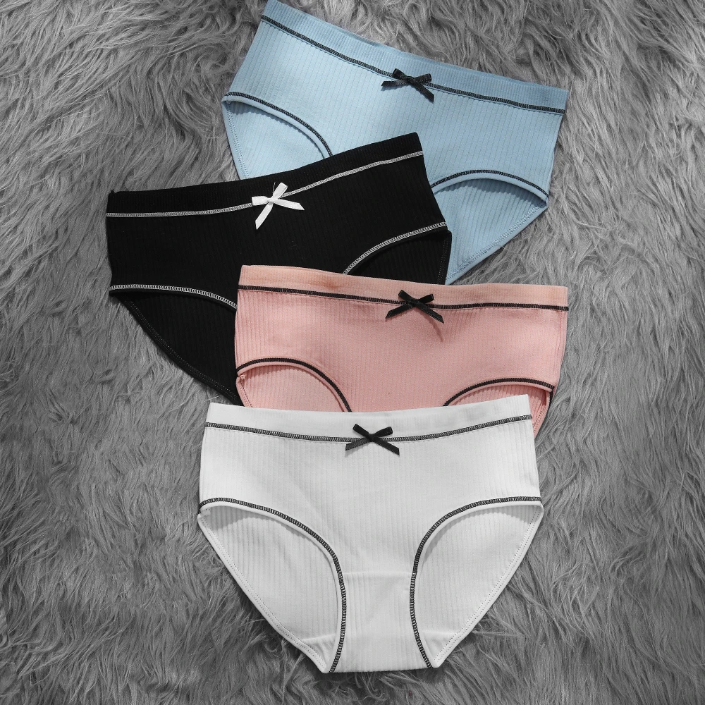 

KISS WIFE Cotton Bow Briefs Panties Women's Sexy Mid Waist Solid Color Lingerie Panties Japanese and Korean Cute Girls Underwear