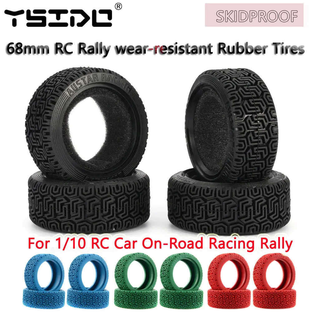 4Pcs YSIDO 68mm RC 1/10 Rally Rubber Tires For 1:10 RC Car On-Road Racing Rally HSP HPI Redcat Tamiya Kyosho SAKURA Tyres