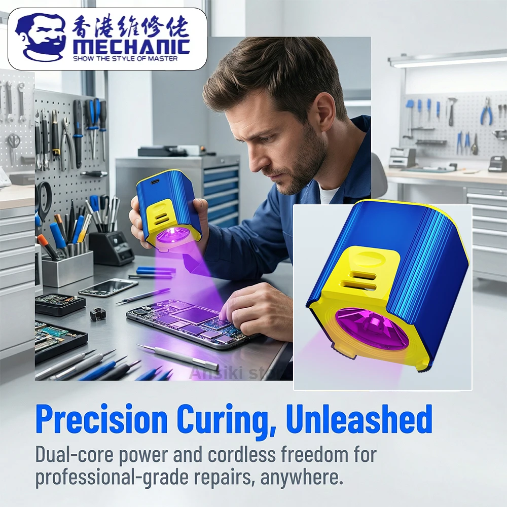 

Лампа для УФ-отверждения MECHANIC L1 Pro, двухъядерная портативная УФ-лампа со встроенным аккумулятором 400 мАч для отверждения УФ-клея/смолы/зеленых чернил