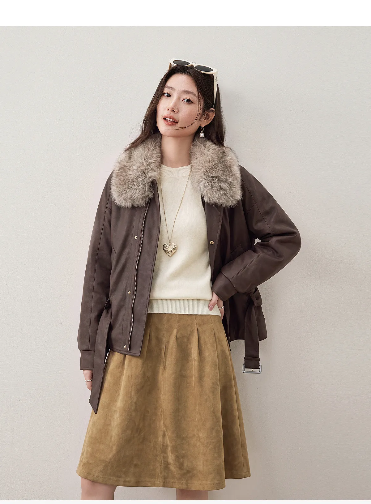 SENTUBILA Women Winter 90% White Duck Down Jacket 2026 Office Ladies Commuter Warm Faux Fur Hooded Belt jacket Woman W64YD8064