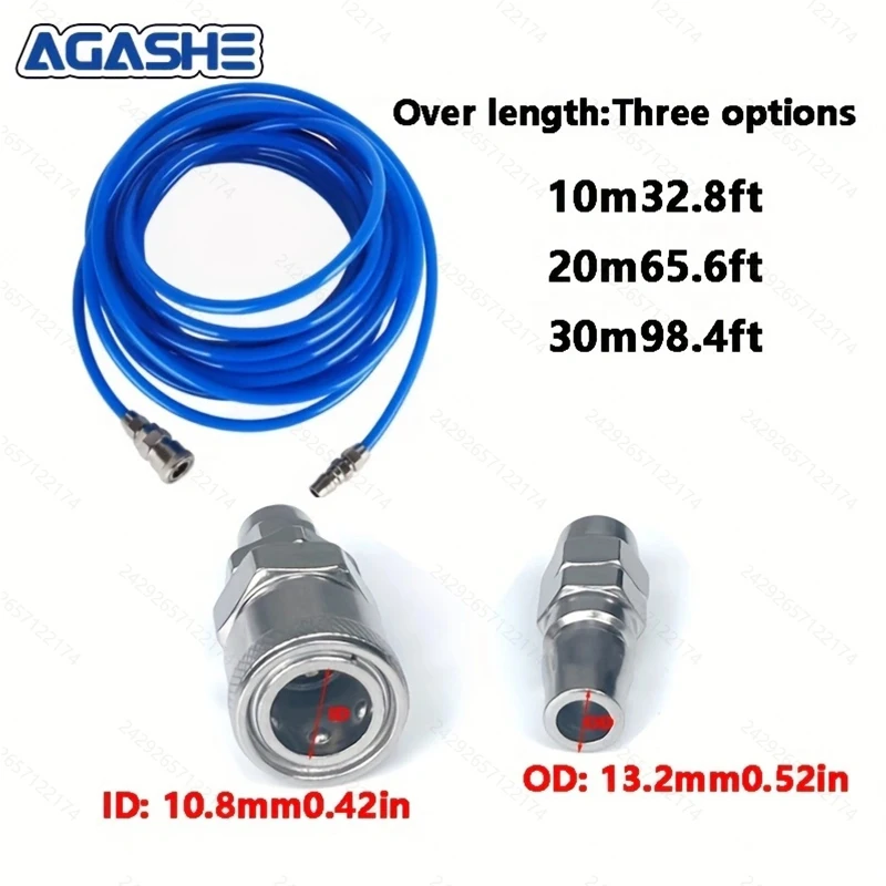 خرطوم ضاغط الهواء AGASEH - خرطوم PU معزز مرن بطول 10/20/30 متر مع تركيبات، مقيدات الانحناء، قارنة توصيل سريعة صناعية وP