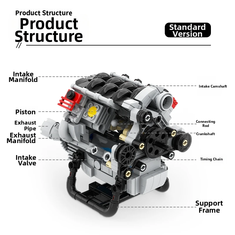 New electric V8 engine model engine car MOC building block educational assembly toy