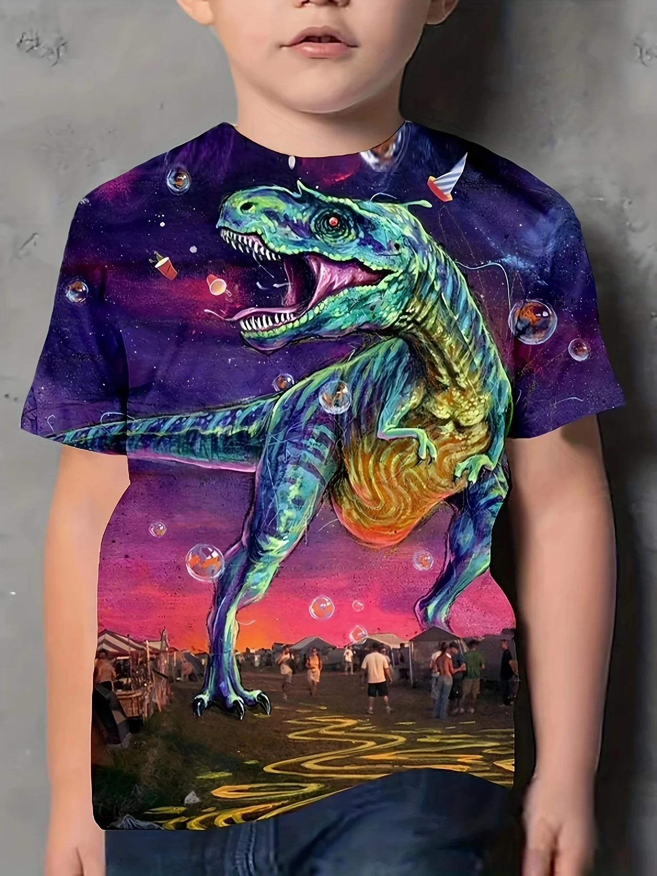 Summer New Dinosaur Children's Wear Printed T-shirt 4-14 Year Old Children's Casual Top Girls' Clothing Boys Breathable T-shirt