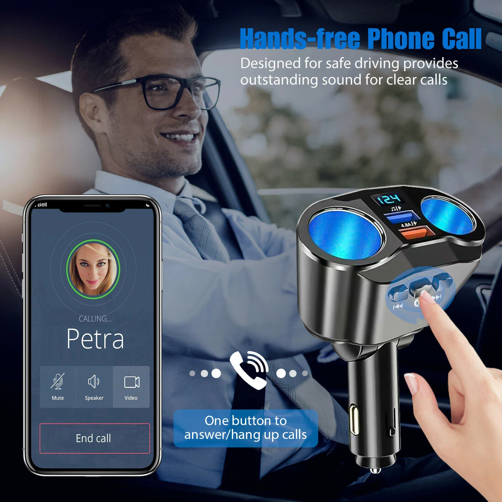 자동차 시가 라이터 스플리터 충전기 LED 디스플레이 듀얼 USB 퀵 차지 12V/24V 블루투스 핸즈프리 통화 소켓 자동차 액세서리