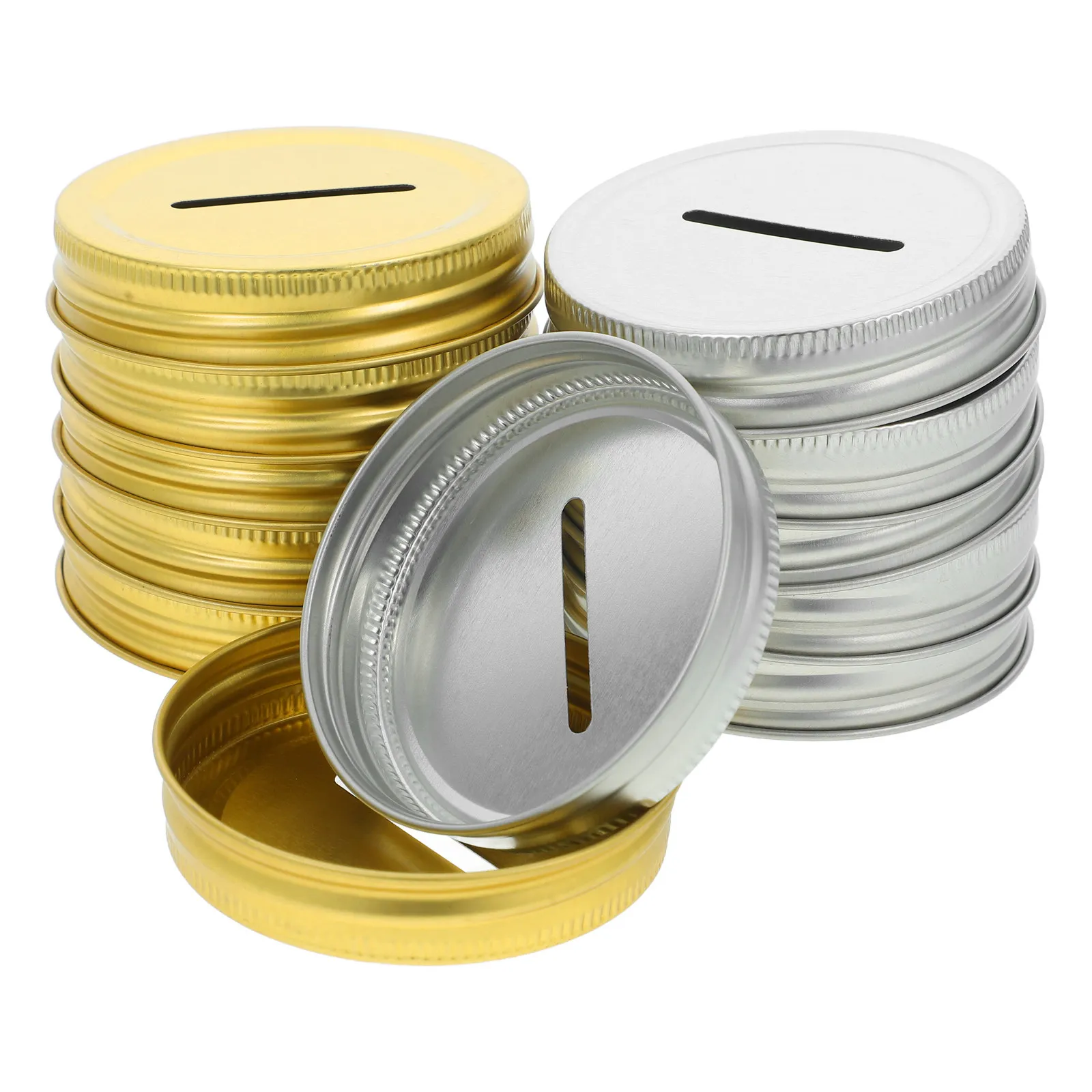 12Pcs Jar Coin Bank Lids 70Mm Regular Mouth Tinplate Metal Coin Slot Lid Money Saving Storage Reusable Jar Lid for Canning Jars