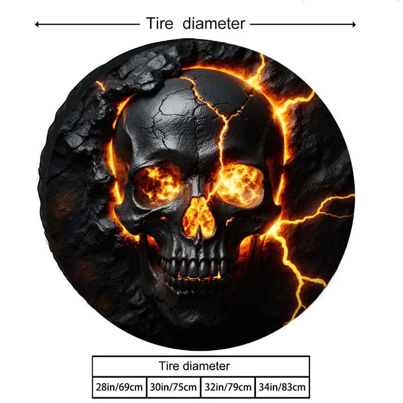Fit Glowing-in-the-Dark Lava Skull Spare Tire Cover - Heavy-Duty Black & Neon Green/Orange Wheel With UV/Dust Resistant Car Acce view 2