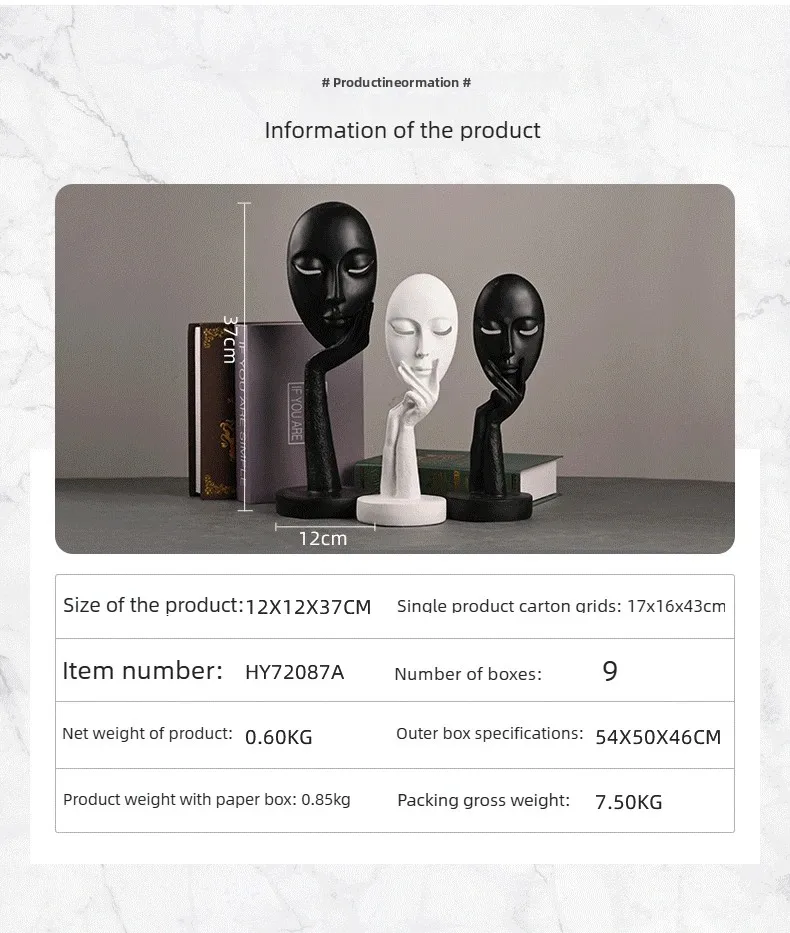 

Thinking Lady Face Abstract Art Sculpture Nature Resin Office Craft Ornaments Tableware Figurine For Home Room Decorations Craft