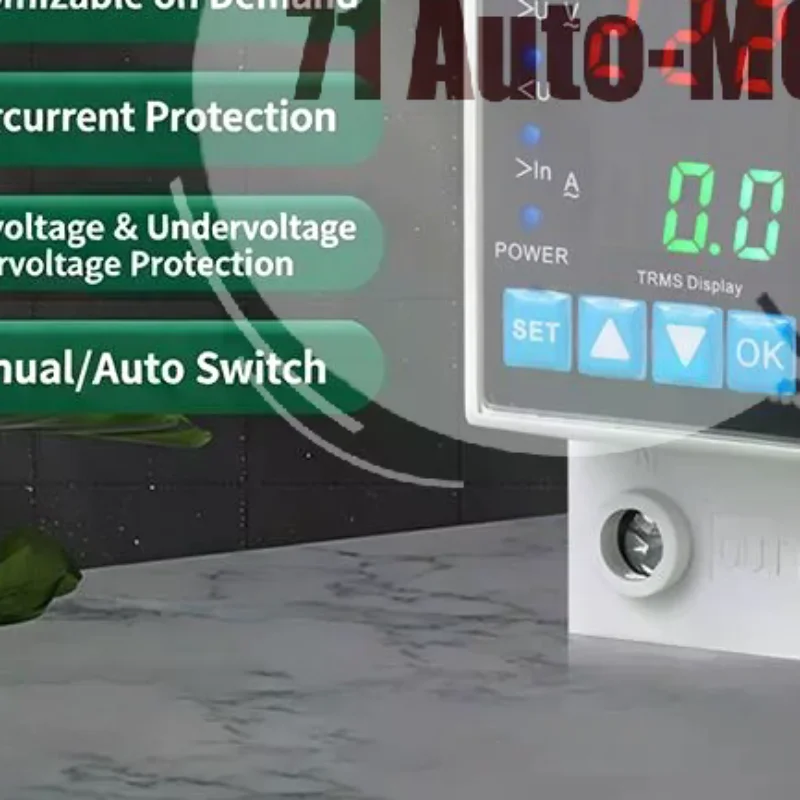 Rail Mount Dual Screen Voltage Protector Adjustable Over Under Current Protection for Household Home Appliance Safety
