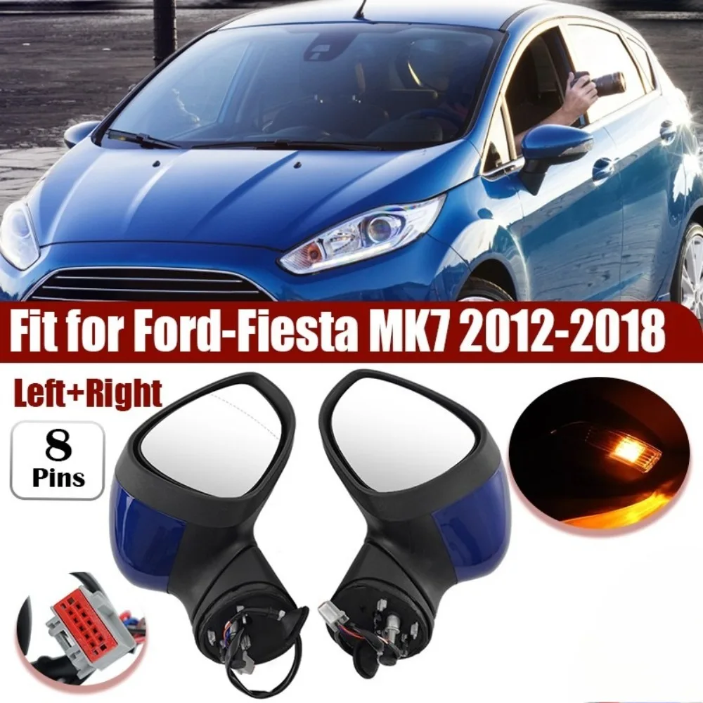 8 Pins 10 Block 2 Pcs Blue Wing Mirror Electric Heated Power Fold For Ford Fiesta MK7 2013-2017 Car Rearview Mirror Assembly