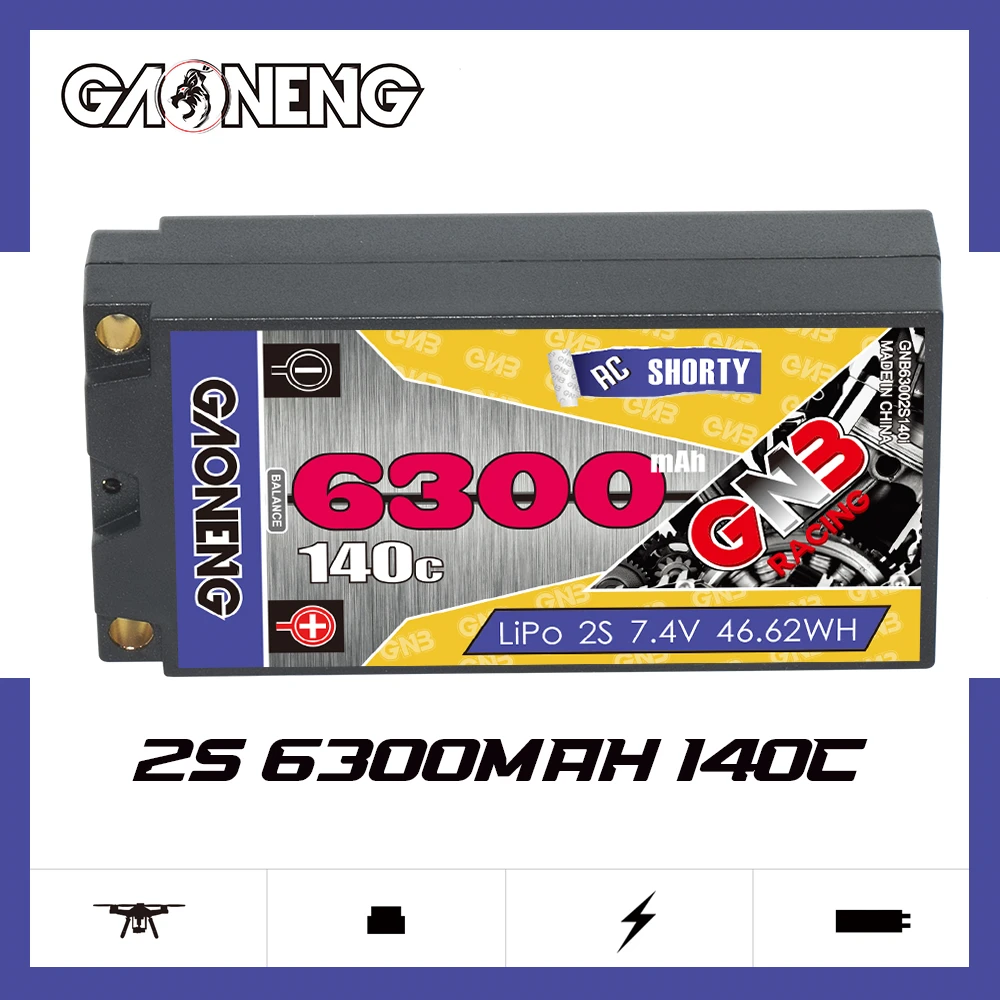 GAONENG GNB 7,4 В 2S 6300 мАч 140C/280C Жесткий кейс Shorty LiPo аккумулятор T XT60 Разъем для масштаба 1:10 RC Car Racing D5MR Team Losi Buggy