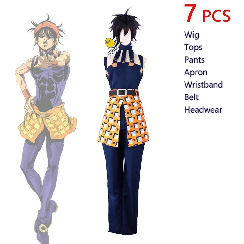 JoJo's Bizarre Adventure Ghirga Narancia Sexy Cosplay Costume Top Pants Ghirga Purple Black Wig Christmas Party Anime Suit Adult