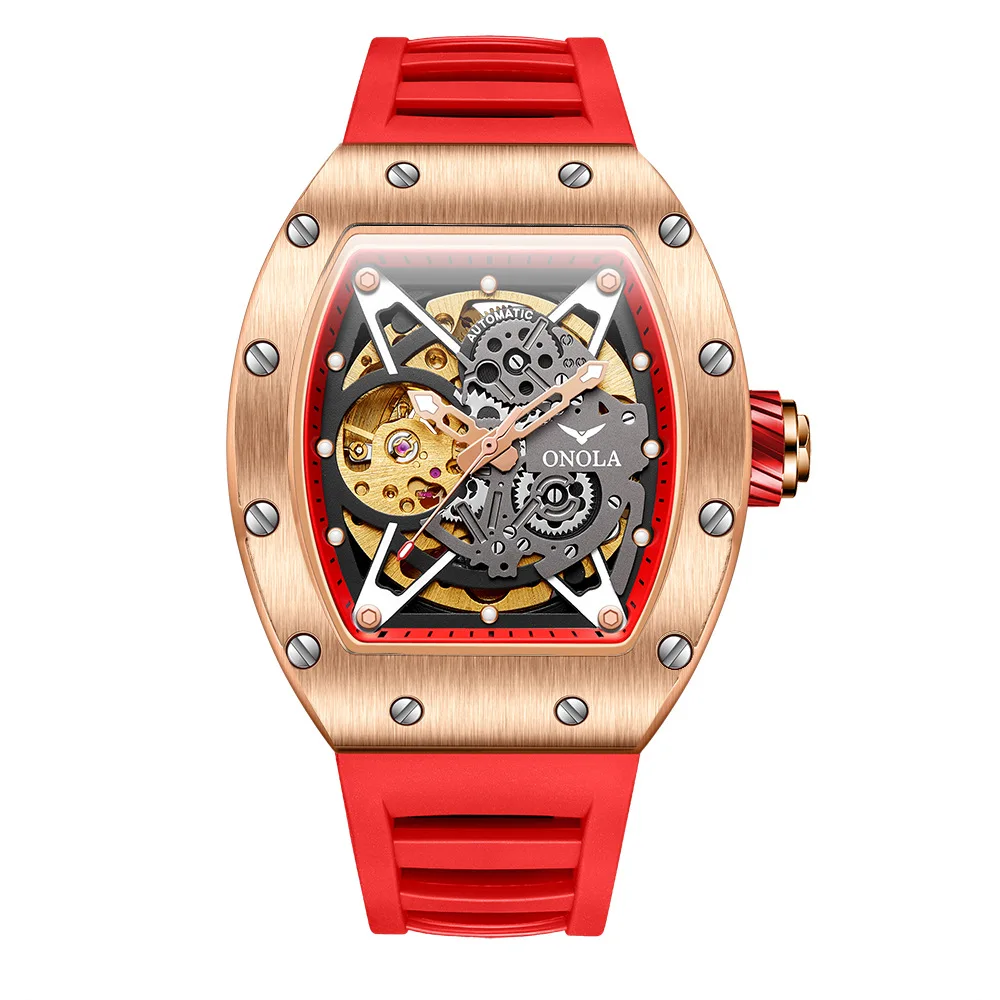 الساعات الفاخرة الرجال الأزياء الجوف التلقائية الميكانيكية ووتش للرجال الرياضة سيليكون حزام للماء الرياضة ساعة الذكور #5