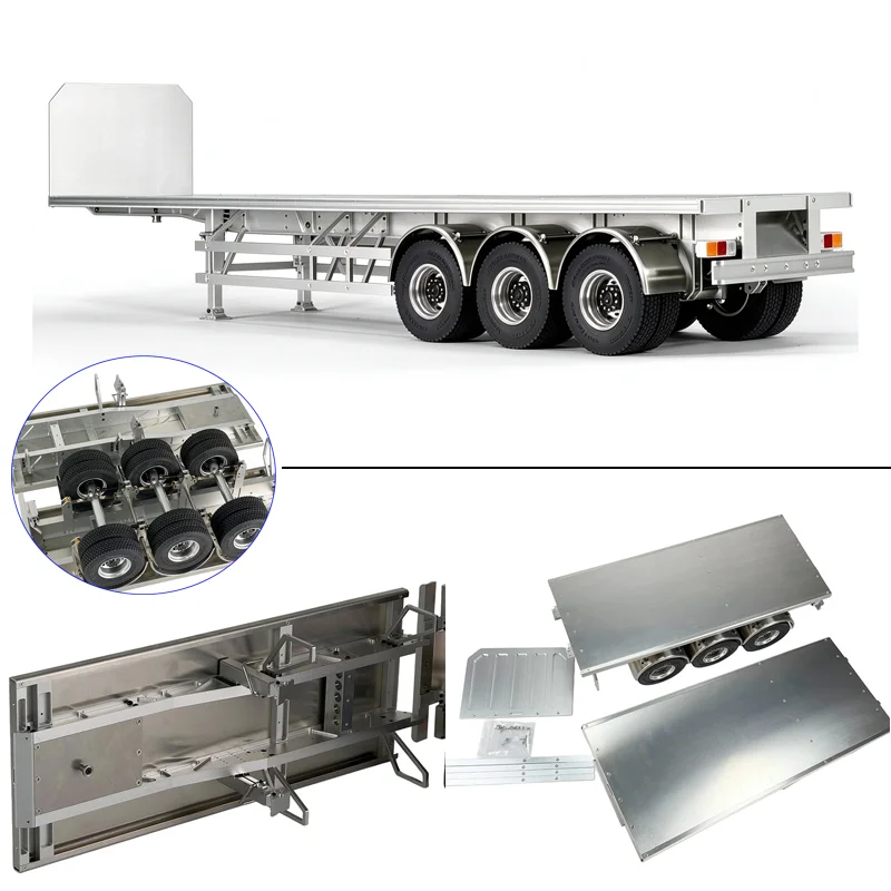 Silvery metal Flatbed Trailer Chassis Frame for Tamiya 1/14 RC Truck for SCANIA 770S R620 for Volvo FH16 for ACTROS 3363 Car